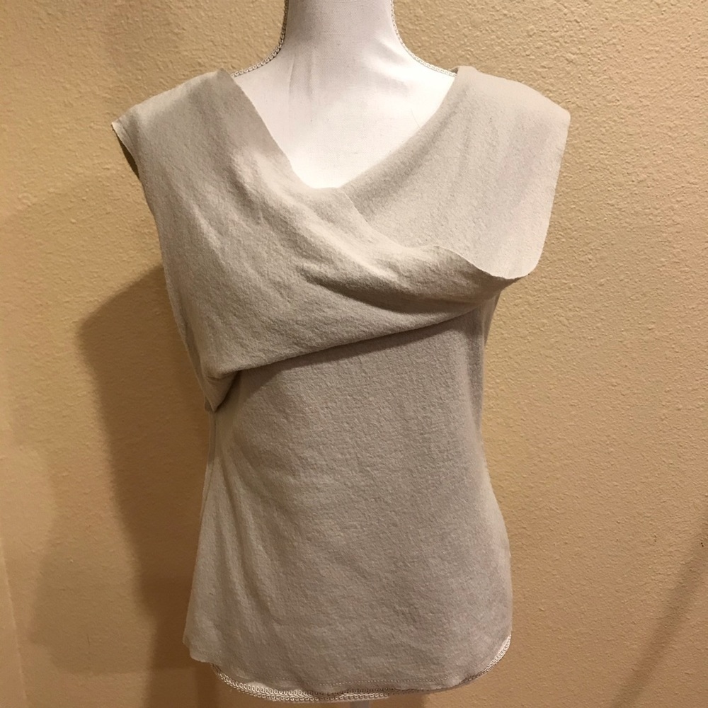 Lafayette 148 Beige Draped Neck Sleeveless Top